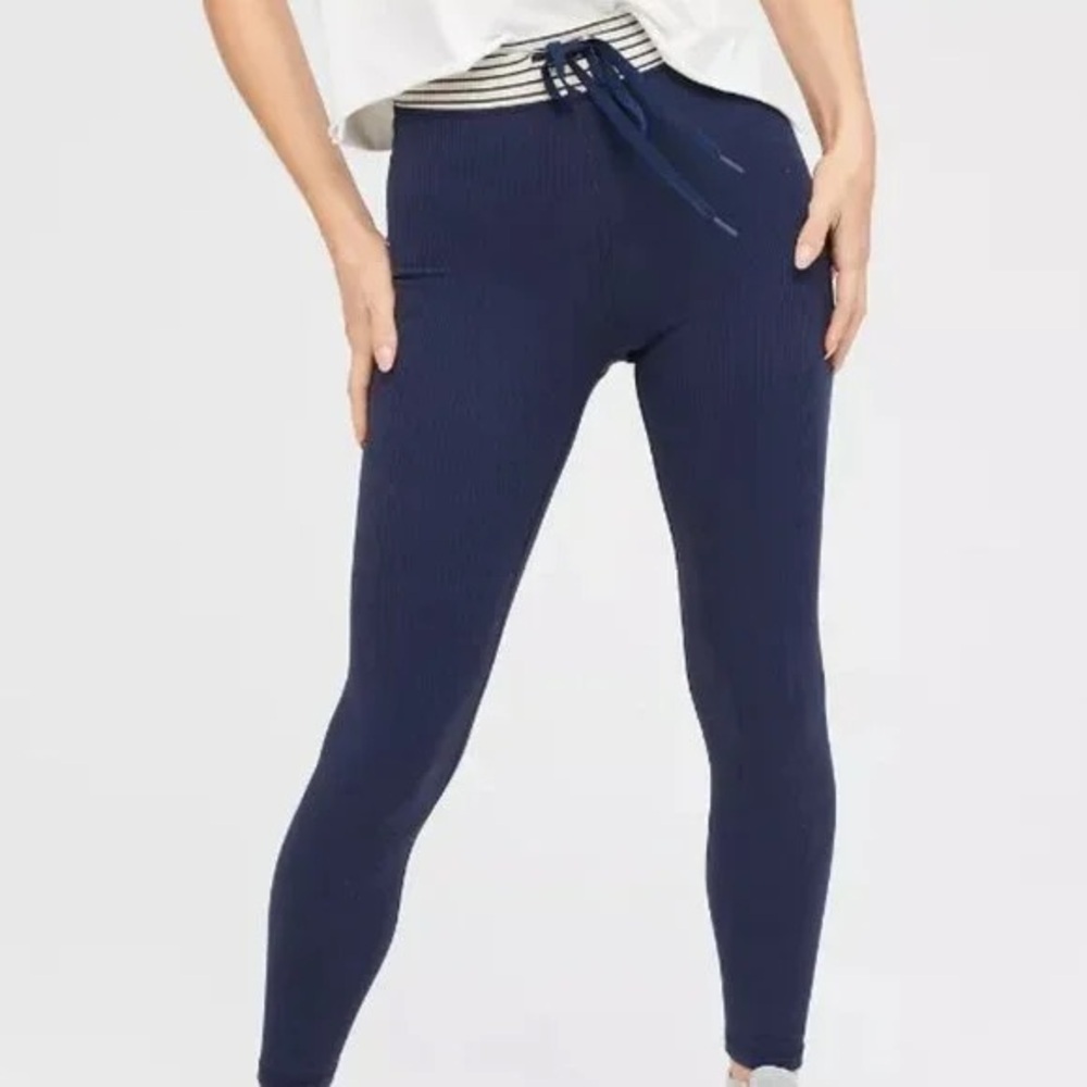 NWT OFFLINE by Aerie Ribbed Drawcord High Rise 7/8 Leggings Navy Size Small